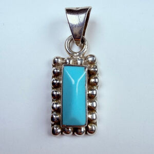 Southwestern Turquoise 925 Sterling Silver Vintage Rectangular Pendant Mexico
